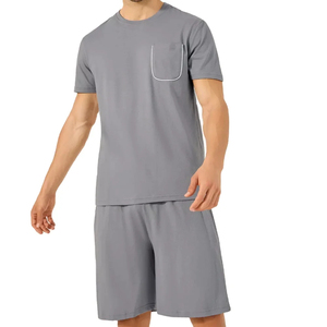 Ensemble t-shirt à manches courtes et short personnalisé 100% coton, vêtements décontractés respirants, design de poche avant personnalisé pour ensembles de shorts pour hommes - Product Image 1