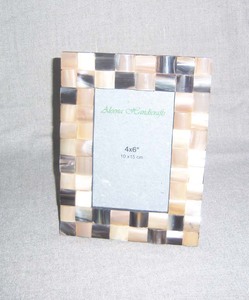 Bone Mop Horn Mosaic <b>Picture</b> Photo <b>Frame</b> Zig Zag Line Pattern Carving MDF Tabletop Use Eco-Friendly Available All Photo Sizes - Product Image 2