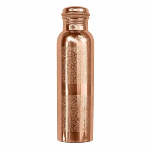 Mini Bouteille en Cuivre Faite à la Main, Design Logo Personnalisé, Excellente pour la Gym, Boisson Directe, Style Indien, Motif Feuille Imprimé, Meilleure Bouteille Fantaisie - Product Image 1