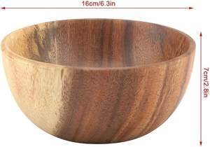 Bol en bois massif naturel fait à la main, grand bol rond classique en bois d'acacia pour la soupe à salade, (16x7 cm / 6.3x2.8 pouces) - Product Image 3