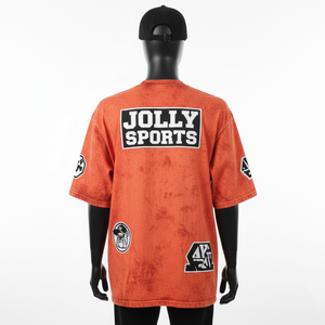 เสื้อยืดผู้ชายผ้าฝ้าย 100% ทรงหลวม พิมพ์ลาย เสื้อยืดผู้ชายลายฟอกสี ผ้าเจอร์ซีย์ฝ้าย ซักแล้ว สีส้ม พิมพ์โลโก้ยางแบบกำหนดเอง - Product Image 2