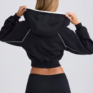 Sweat à capuche décontracté pour femme de haute qualité pour la saison d'automne, personnalisable, fermeture éclair intégrale, haut court, longueur longue, sweat à capuche - Product Image 4