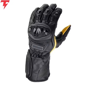Motorbike Leather <b>Gloves</b> Wrist Length Plain Touchscreen Eco-Friendly <b>Fur</b> Lined Breathable Unlined Black Yellow Accents Four - Product Image 2