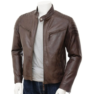 Veste en cuir pour homme à col montant, prix compétitif, qualité supérieure, coupe confortable, fermeture éclair, vêtement d'extérieur en cuir pour homme - Product Image 1