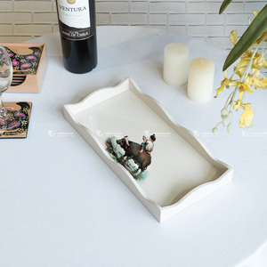Vente en gros de couleur blanche ou personnalisée, plateau de laque design, plateau de service en bois, design tropical avec motif unique - Product Image 2
