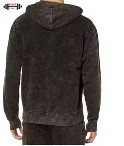 Men's High Quality Customizable Solid Color Acid Wash 100% Cotton Fleece <b>Tracksuit</b> Winter Style Hooded Collar Breathable - Product Image 4