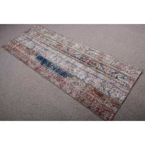 Alfombra Turca Vintage de 2,5x6,3 pies, Alfombra de Lana Azul Abstracta - Product Image 4