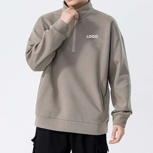 Sudadera de Hombre con Cierre de Cremallera, Color Sólido, Corte Regular, Algodón French Terry, Cuello Alto, Informal, para Otoño - Product Image 1
