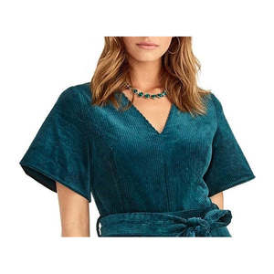 Tuta da Donna Rachel Roy Blu Brillante con Cerniera, in Velluto a Coste Verde Acqua, Maniche a Campana, Scollo a V, Vita Alta, Stile da Festa, Taglia 6 per l'Autunno - Product Image 2