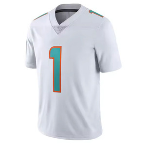 White V-Neck American Football Jersey Number 1 Sublimated Print Moisture Wicking Men's Short Sleeve Uniform - Product Image 2