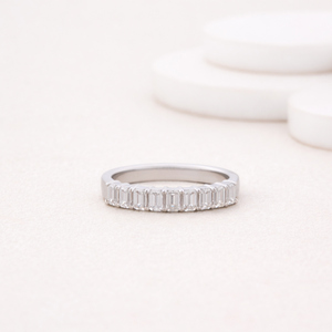 Lab Grown Emerald Cut Diamond Half Eternity <b>Band</b> <b>Ring</b> 14K White/Rose/Yellow Gold | IGI Certified Luxury Rhodium Plated Custom - Product Image 1