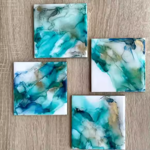 Posavasos artesanales de resina ecológicos, posavasos de epoxi modelo pintado y letras redondas de mar abstractas de ARTISAN CRAFT para regalos - Product Image 3