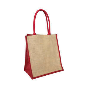 Bolsas Ecológicas de Yute Natural Reutilizables con Refuerzo Rojo, Tamaño Mediano, Duraderas y Lavables para Uso Diario, Publicidad de Alimentos - Product Image 1