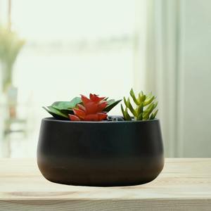 Contemporary Geometric Metal <b>Planter</b> with Black and <b>Gold</b> Finish for Modern Indoor Plant Styling and Garden Spaces - Product Image 2