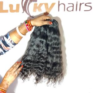 Wholesale Cuticle Aligned Indian Remy Hair Extensions Unprocessed Double Weft <b>Raw</b> Virgin Human Hair Natural <b>Black</b> Color Wavy - Product Image 2