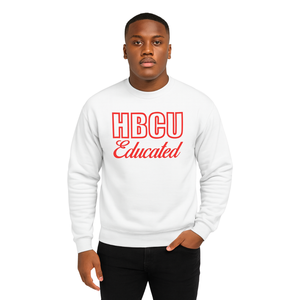 HBCU Educated Chenille Sweatshirt White & Red Embroidered Letters Cotton Blend Greek Fraternity Divine Nine Apparel - Product Image 1