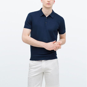 เสื้อโปโลแขนสั้นสีกรมท่าสำหรับผู้ชาย ผ้าปิเก้สีพื้น สวมใส่สบาย ติดกระดุมด้านหน้า ทรงปกติ ผ้าฝ้าย 100% ไม่หดตัว - Product Image 2
