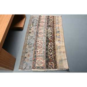 Tapis en laine traditionnel Beige brun 2.6x4.3ft Design Patchwork fait à la main pour salon chambre tapis Rectangle turc Latex - Product Image 1