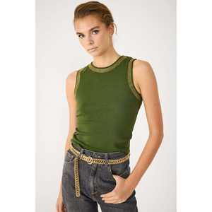 Blusa Casual de Manga Corta con Cuello Redondo y Detalles de Pedrería en la Parte Delantera con Logotipo, 95% Algodón, Corte Regular - Product Image 1