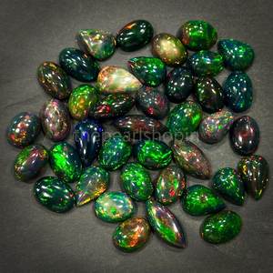 Opales éthiopiennes noires naturelles à feu élevé, cabochons de 10x14 mm, opale de feu de Welo, pierre précieuse pour la fabrication de bagues et de pendentifs, prix de gros - Product Image 3