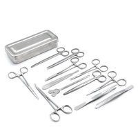 Ensemble d'instruments de chirurgie basique pour interventions mineures, 13 pièces, manuel, en acier inoxydable, vétérinaire, classe I, certifié CE, boîte de stérilisation