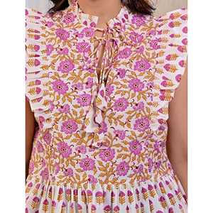 Haut chic pour femme imprimé floral blanc et rose en coton et soie popeline, avec dentelle brodée et col asymétrique, tailles XL XXL pour l'automne - Product Image 3