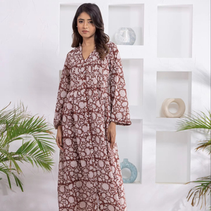 Women's 2025 Summer Casual Dress Short Sleeve Cotton Frocks with <b>Printed</b> Silhouette Natural Waistline Adult Size - Product Image 1