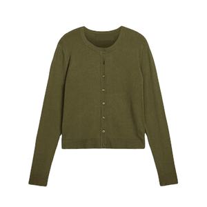 Cárdigan de Punto de Primera Calidad para Mujer, Nuevo Modelo de Primavera, Corto, Color Sólido, Cuello Redondo, Cierre de Botón, Estilo Urbano, 100% Poliéster - Product Image 1