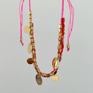 สร้อยข้อมือลูกปัดสีแดงสไตล์โบฮีเมียนสไตล์โบฮีเมียนปรับได้พร้อมจี้เหรียญทองสแตนเลสพร้อมรูปแบบตัวเลขไข่มุกเพชร - Product Image 5