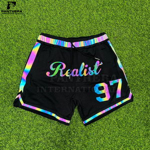 Short de basket-ball rétro Hip Hop pour hommes, motif brodé personnalisé, fermeture élastique à la taille, vente en gros - Product Image 4