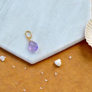Pendentif en améthyste en forme de larme, pierre précieuse violette, plaqué or, charme délicat fait à la main, bijoux pour femmes - Product Image 4