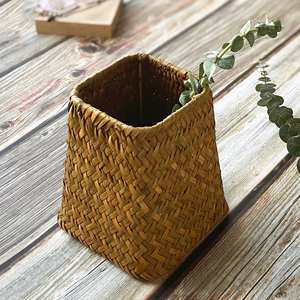 Cesta organizadora de escritorio de pasto marino, linda, hecha a mano, contenedor de papelería de paja - Product Image 2