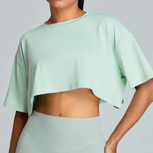 Camiseta holgada de manga corta para mujer, transpirable, de alta calidad, personalizada, entrenamiento de baile, ropa deportiva, ropa de Yoga, Top corto - Product Image 5