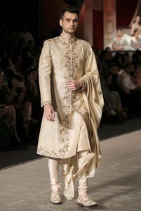 2024 Collection Stunning Zari Embroidery Groom Sherwani <b>Pant</b> Stole Matched Crystal Glass Beads Dabka Work Breathable Slim Fit - Product Image 2