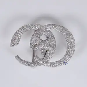 钻石点缀扣时尚潮流14kt白金皮带扣，带增强vvs透明度硅石钻石