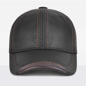 Handmade Genuine Cowhide Leather Baseball <b>Cap</b> <b>for</b> <b>Men</b> Keep Warm Solid Adjustable Winter Hat <b>Snapback</b> with Earflaps - Product Image 1