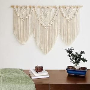 Boho macramé tenture murale corde de coton décor avec des perles en bois pour cuisine salon cadeau de mariage - Product Image 2