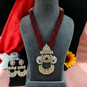 ชุดสร้อยคอยาวเซอร์คอนและคุนดันอย่างละเอียดสำหรับผู้หญิงเหมาะสำหรับงานแต่งงานเทศกาลหรือโอกาสพิเศษที่ไม่เหมือนใคร - Product Image 1