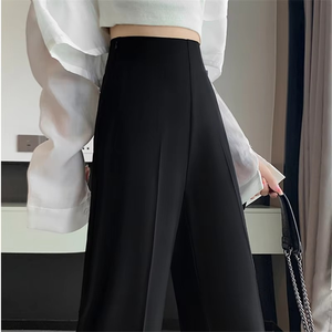 High Waist <b>Khaki</b> Suit Wide Leg <b>Women's</b> Full Pants 2024 New Spring Summer Female Elegant Minimalism Straight Loose <b>Trousers</b> - Product Image 2