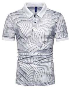Polo de golf à manches courtes coupe ajustée pour homme Chemise décontractée boutonnée style musculaire respirante en tricot extensible imprimé de sport - Product Image 3