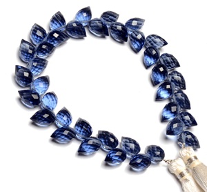 London Blue Topaz Hydro Quartz Stone Beads Faceted Flower Bud Shape Color Glass Stranded para la fabricación de joyas - Product Image 5