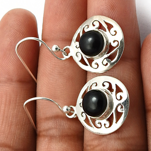 Delicado regalo de cumpleaños para ella, Plata de Ley 925, piedras preciosas de ónix negro Natural, pendientes colgantes de forma redonda, joyería hecha a mano India - Product Image 5