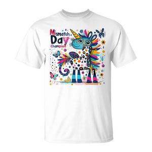 T-Shirt Promozionale per la Scuola con Unicorno Colorato 'Mismatch Day Champion' - Product Image 1