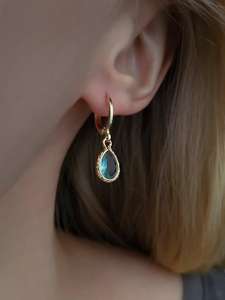 Boucles d'oreilles clous en cristal bleu clair en forme de larme, argent sterling 925 plaqué or 18 carats, certifiées IGI, bijoux cadeau, plaqué rhodium - Product Image 4