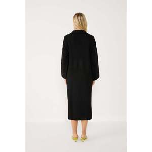 Cárdigan Largo de Punto Estilo Glam Negro, Informal, Tejido a Crochet, Estampado Otoñal y Patrón Sólido, Decoración con Botones, Largo Corto - Product Image 5