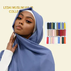 ファンシークリンクルクレープシフォンイスラム教徒ヒジャーブファッションクレープスカーフ女性用bawaltudung