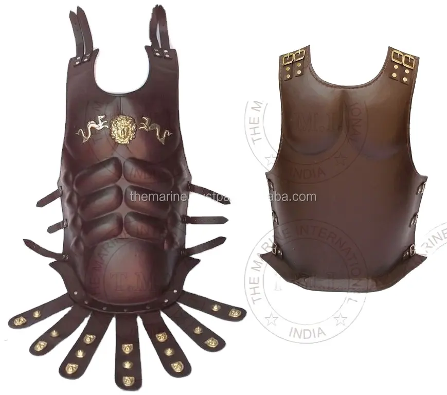 Medieval Brown Leather Muscle Armor Cuirass Dragon Emblem Collectible Roman Armour Jacket Halloween Costume For Adults