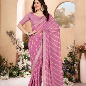 Saree imprimé Leheriya en soie douce de dernier créateur par FabZone - Product Image 1