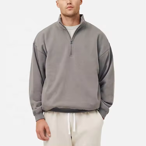 Sweat-shirt à demi-zip pour homme en molleton à col montant uni teint en couleur unie décontracté athlétique d'entraînement chaud d'hiver 100% coton - Product Image 1