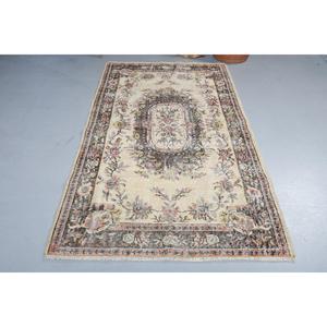 4x7.1 ft Vintage Area Rug, <b>Brown</b> Pink Turkish Oriental <b>Wool</b> Rug - Product Image 3